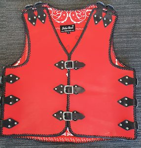 Leather clothing: Red Leather Vest with Black Strap