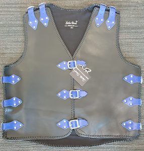 Black Leather Vest with Blue Straps