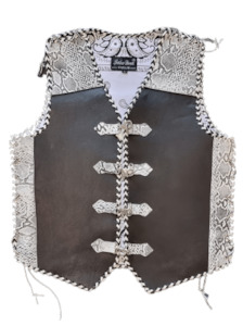 White and Black Snake Print Leather Vest