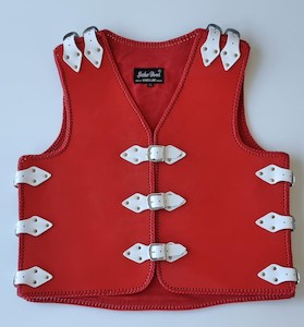 Red Leather Vest with White Straps