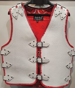 White and Red Crocodile Print Leather Vest