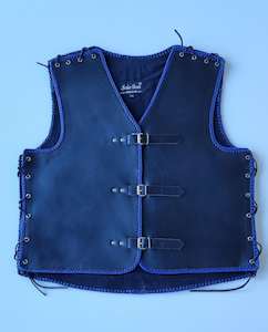 Thick Leather Vest with Blue Braids