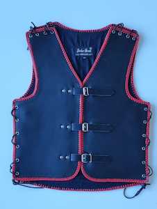 Thick Leather Vest with Red Braids