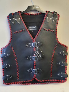 Thick Black Leather Vest With Red Trim