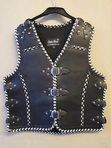 Thick Black Leather Vest With White Trim