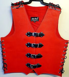 Red Leather Vest with Black Strap