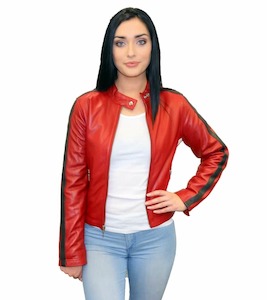 Women’s Red Leather Jacket DL06SHRED/WHITE