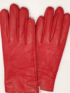 Leather clothing: Red Leather Silk Lined Gloves