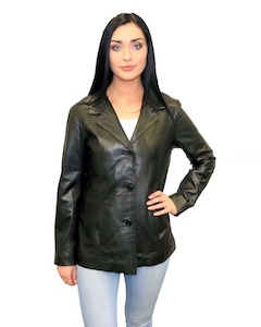 Women’s Button Leather Blazer Jacket