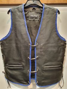 Leather clothing: Bullet Vest With Blue Braid