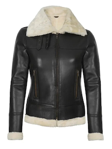 Womens Black Leather Shearling Jacket