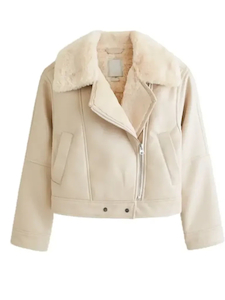 Women Faux White Shearling Jacket