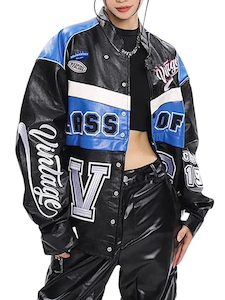 Biker Vintage Bomber Varsity Leather Jacket