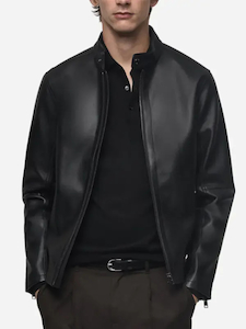 Mens Stylish Black Leather Zip Up Jacket