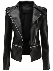 Womens Biker Black Detachable Hem Leather Jacket