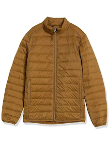 Leather clothing: Mens Water-Resistant Light Brown Puffer Jacket