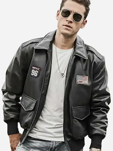 Mens Air Force Pilot Black Bomber Leather Jacket