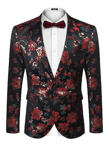 Leather clothing: Mens Floral Tuxedo Slim Fit Rose Blazer