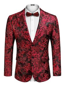 Mens Floral Tuxedo Slim Fit Rose Embroidered Blazer