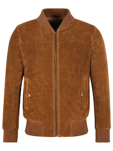 Mens Casual Brown Perforated Bomber Jacket