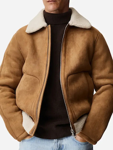 Mens Fur Collar Brown Suede Leather Jacket