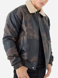 Mens Distressed Brown Fur Collar Jacket