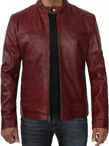 Leather clothing: Mens Maroon Lambskin Cafe Racer Jacket