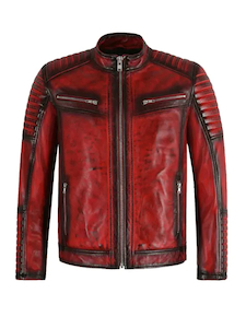 Mens Kyle Red Moto Vintage Leather Jacket