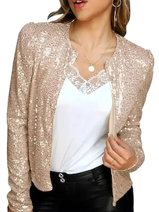 Womens Open Front Party Sequin Blazer