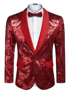 Mens Floral Suit Shiny Sequins Blazer