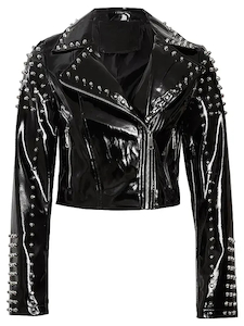 Women Biker Black Studded Leather Jacket