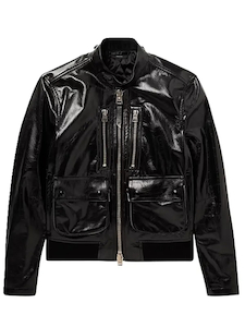 Leather clothing: Mens Casual Style Black Patent Leather Jacket