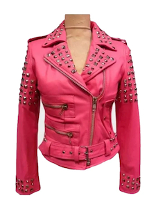 Womens Pink Biker Golden Studded Jacket