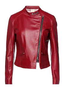 Womens Motorcycle Red Slim-fit Leather Jacket