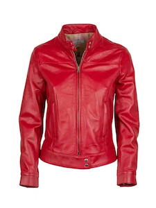 Womens Red Leather Cafe Racer Jacket