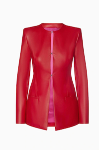 Womens Red Collarless Leather Jacket