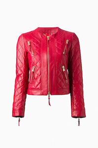 Womens Quilted Red Leather Jacket