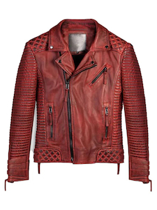 Mens Red Waxed Biker Leather Motorcycle Jacket