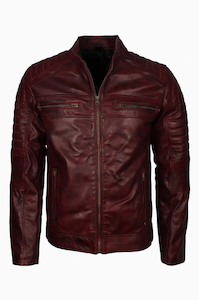 Vintage Maroon Waxed Leather Cafe Racer Jacket