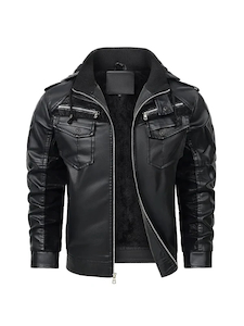 Mens Fred Black Hooded Leather Jacket