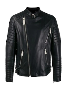 Leather clothing: Men Black Biker Leather Jacket