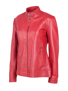 Women Biker Red Leather Jacket