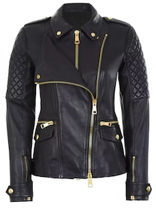 Women Biker Black Double Zipper Leather Jacket