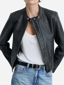 Womens Black Zippered Biker Leather Jacket