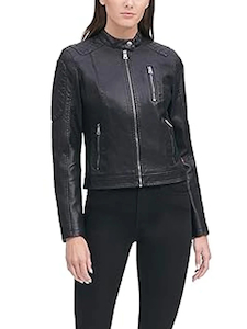 Womens Moto Racer Black Faux Leather Jacket