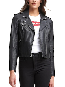 Womens Classic Moto Faux Leather Jacket