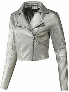 Womens Slim Fit Silver Leather Biker Jacket