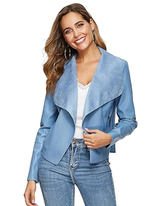 Women’s Slim Open Front Blue Faux Jacket