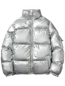 Mens Casual Shiny Silver Padded Jacket