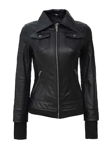 Womens Black Bomber Leather Jacket